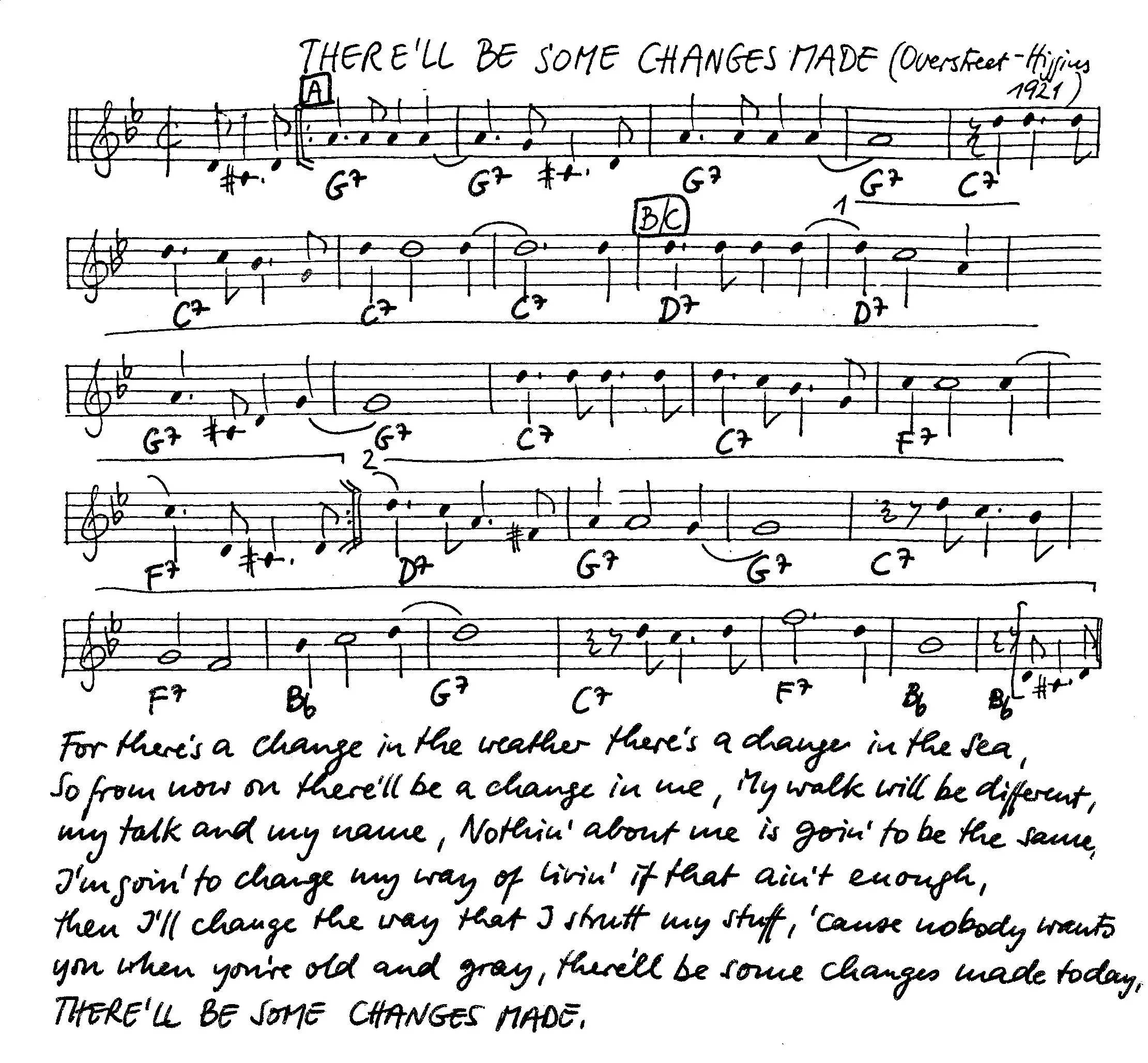 there'll be some changes made free jazz leadsheet - Courtesy of the Jungle Jazz Band